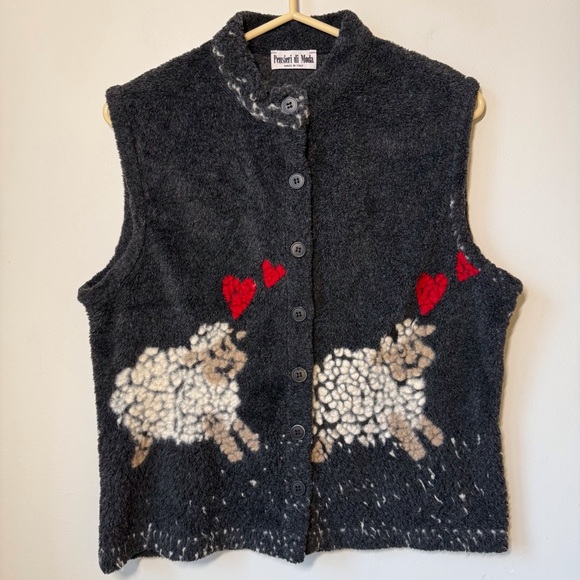 Made in Italy Tops - Artsy felted wool blend vest sheep hearts quirky art to wear layering country L
